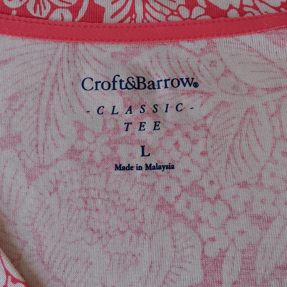 Croft & Barrow women's red/white floral short-sleeve v-neck top size L - Picture 9 of 9